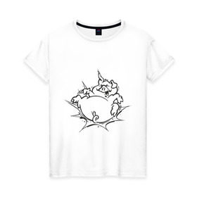 Женская футболка хлопок с принтом Поросенок , 100% хлопок | прямой крой, круглый вырез горловины, длина до линии бедер, слегка спущенное плечо | поросенок | свинка | свинья | хрюн | хрюшка