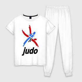 Женская пижама хлопок с принтом Дзюдо - Judo эмблема , 100% хлопок | брюки и футболка прямого кроя, без карманов, на брюках мягкая резинка на поясе и по низу штанин | дзюдо
