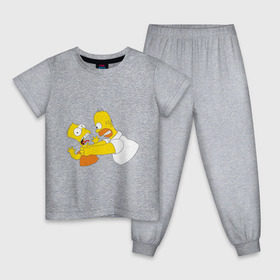 Детская пижама хлопок с принтом Гомер душит Барта , 100% хлопок |  брюки и футболка прямого кроя, без карманов, на брюках мягкая резинка на поясе и по низу штанин
 | гомер