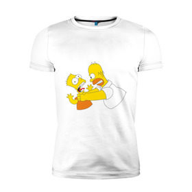Мужская футболка премиум с принтом Гомер душит Барта , 92% хлопок, 8% лайкра | приталенный силуэт, круглый вырез ворота, длина до линии бедра, короткий рукав | гомер