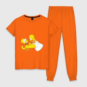 Женская пижама хлопок с принтом Гомер душит Барта , 100% хлопок | брюки и футболка прямого кроя, без карманов, на брюках мягкая резинка на поясе и по низу штанин | гомер