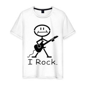 Мужская футболка хлопок с принтом Чувак с гитарой - I Rock , 100% хлопок | прямой крой, круглый вырез горловины, длина до линии бедер, слегка спущенное плечо. | Тематика изображения на принте: гитара