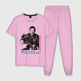 Мужская пижама хлопок с принтом House m.d. Genious , 100% хлопок | брюки и футболка прямого кроя, без карманов, на брюках мягкая резинка на поясе и по низу штанин
 | house | house md | доктор хауз | доктор хаус | хаус | хью лори