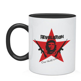 Кружка двухцветная с принтом Che Guevara - revolution , керамика | объем — 330 мл, диаметр — 80 мм. Цветная ручка и кайма сверху, в некоторых цветах — вся внутренняя часть | Тематика изображения на принте: che guevara | revolution | гевара | звезда | куба | революция | че