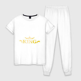 Женская пижама хлопок с принтом King (3) , 100% хлопок | брюки и футболка прямого кроя, без карманов, на брюках мягкая резинка на поясе и по низу штанин | king | король | корона | повелитель | царь