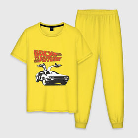 Мужская пижама хлопок с принтом Назад в будущее , 100% хлопок | брюки и футболка прямого кроя, без карманов, на брюках мягкая резинка на поясе и по низу штанин
 | 