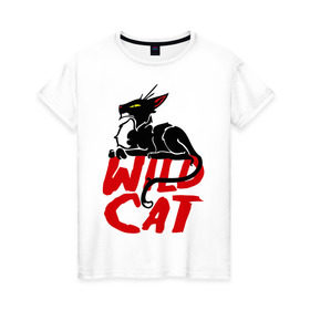 Женская футболка хлопок с принтом Wild Cat (2) , 100% хлопок | прямой крой, круглый вырез горловины, длина до линии бедер, слегка спущенное плечо | wild cat | дикая кошка | киса | кошечка | кошка | кошки