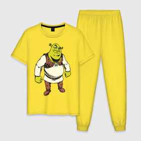 Мужская пижама хлопок с принтом Shrek (3) , 100% хлопок | брюки и футболка прямого кроя, без карманов, на брюках мягкая резинка на поясе и по низу штанин
 | Тематика изображения на принте: shrek | шрек