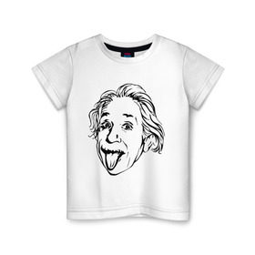 Детская футболка хлопок с принтом Эйнштейн , 100% хлопок | круглый вырез горловины, полуприлегающий силуэт, длина до линии бедер | Тематика изображения на принте: albert einstein | альберт эйнштейн | высунутый язык | знаменитость | наука | ученый | физик | эйнштейн