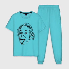 Мужская пижама хлопок с принтом Эйнштейн , 100% хлопок | брюки и футболка прямого кроя, без карманов, на брюках мягкая резинка на поясе и по низу штанин
 | albert einstein | альберт эйнштейн | высунутый язык | знаменитость | наука | ученый | физик | эйнштейн