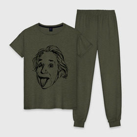 Женская пижама хлопок с принтом Эйнштейн , 100% хлопок | брюки и футболка прямого кроя, без карманов, на брюках мягкая резинка на поясе и по низу штанин | albert einstein | альберт эйнштейн | высунутый язык | знаменитость | наука | ученый | физик | эйнштейн