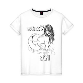 Женская футболка хлопок с принтом Sexy girl (3) , 100% хлопок | прямой крой, круглый вырез горловины, длина до линии бедер, слегка спущенное плечо | 
