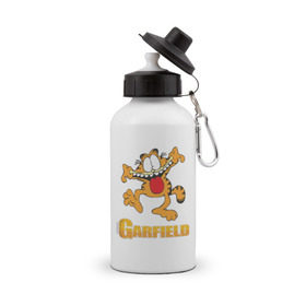 Бутылка спортивная с принтом Garfield , металл | емкость — 500 мл, в комплекте две пластиковые крышки и карабин для крепления | garfield | гарфилд