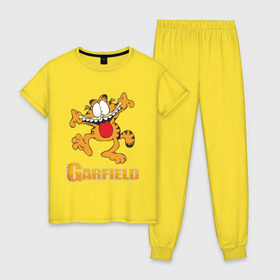 Женская пижама хлопок с принтом Garfield , 100% хлопок | брюки и футболка прямого кроя, без карманов, на брюках мягкая резинка на поясе и по низу штанин | garfield | гарфилд