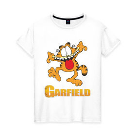 Женская футболка хлопок с принтом Garfield , 100% хлопок | прямой крой, круглый вырез горловины, длина до линии бедер, слегка спущенное плечо | garfield | гарфилд