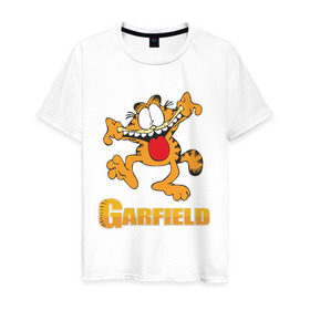 Мужская футболка хлопок с принтом Garfield , 100% хлопок | прямой крой, круглый вырез горловины, длина до линии бедер, слегка спущенное плечо. | garfield | гарфилд