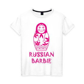 Женская футболка хлопок с принтом Русская Барби , 100% хлопок | прямой крой, круглый вырез горловины, длина до линии бедер, слегка спущенное плечо | russian barbie | кукла | матрешка | русская барби | символ россии