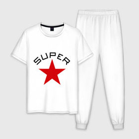 Мужская пижама хлопок с принтом Super Star (2) , 100% хлопок | брюки и футболка прямого кроя, без карманов, на брюках мягкая резинка на поясе и по низу штанин
 | star | super | звезда | суперстар