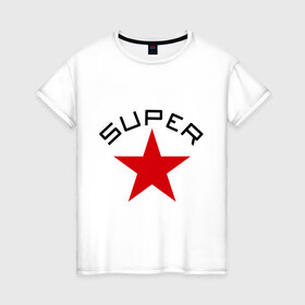 Женская футболка хлопок с принтом Super Star (2) , 100% хлопок | прямой крой, круглый вырез горловины, длина до линии бедер, слегка спущенное плечо | star | super | звезда | суперстар