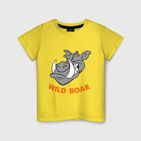 Детская футболка хлопок с принтом Дикий кабан , 100% хлопок | круглый вырез горловины, полуприлегающий силуэт, длина до линии бедер | Тематика изображения на принте: wild boar | дикий кабан | животное | кабан | клыки