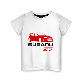 Детская футболка хлопок с принтом Subaru sti (2) , 100% хлопок | круглый вырез горловины, полуприлегающий силуэт, длина до линии бедер | Тематика изображения на принте: subaru impreza | subaru impreza wrx sti | subaru sti | wrx sti | авто2012 | импреза | субару | субару импреза