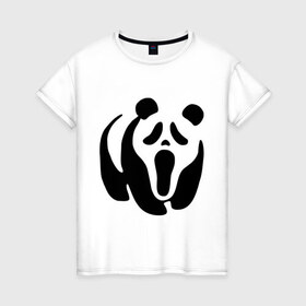 Женская футболка хлопок с принтом Scream Panda , 100% хлопок | прямой крой, круглый вырез горловины, длина до линии бедер, слегка спущенное плечо | панда