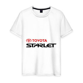 Мужская футболка хлопок с принтом Toyota Starlet , 100% хлопок | прямой крой, круглый вырез горловины, длина до линии бедер, слегка спущенное плечо. | toyota | toyota starlet | авто | автомобиль | машины | скарлет | тачки | тойота скарлет