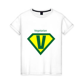 Женская футболка хлопок с принтом Вегетарианец , 100% хлопок | прямой крой, круглый вырез горловины, длина до линии бедер, слегка спущенное плечо | 