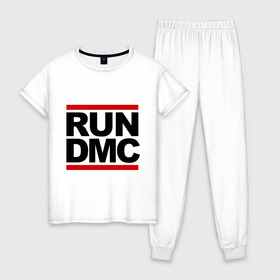 Женская пижама хлопок с принтом Run DMC , 100% хлопок | брюки и футболка прямого кроя, без карманов, на брюках мягкая резинка на поясе и по низу штанин | dmc | gangsta | gansta | hip hop | hop | rap | run | рэп | рэпчина | хип | хип хоп | хипхоп | хоп