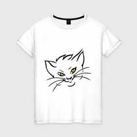 Женская футболка хлопок с принтом Кошечка (3) , 100% хлопок | прямой крой, круглый вырез горловины, длина до линии бедер, слегка спущенное плечо | киса | кошечка | кошка | кошки