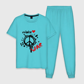 Мужская пижама хлопок с принтом Peace. Make love not war , 100% хлопок | брюки и футболка прямого кроя, без карманов, на брюках мягкая резинка на поясе и по низу штанин
 | хиппи