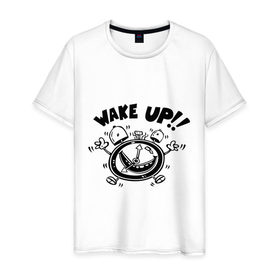 Мужская футболка хлопок с принтом Будильник , 100% хлопок | прямой крой, круглый вырез горловины, длина до линии бедер, слегка спущенное плечо. | wake up | будильник | доброе утро | звенит будильник | проснуться | просыпаться | утро