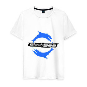 Мужская футболка хлопок с принтом Черное море - Black Sea , 100% хлопок | прямой крой, круглый вырез горловины, длина до линии бедер, слегка спущенное плечо. | black sea | дельфины | черное море