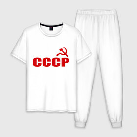 Мужская пижама хлопок с принтом СССР (1) , 100% хлопок | брюки и футболка прямого кроя, без карманов, на брюках мягкая резинка на поясе и по низу штанин
 | герб | серп и молот | советский союз | ссср