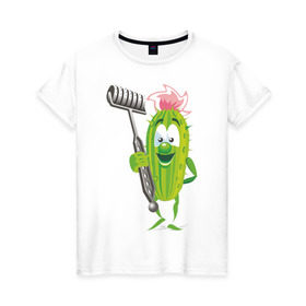 Женская футболка хлопок с принтом Огурец , 100% хлопок | прямой крой, круглый вырез горловины, длина до линии бедер, слегка спущенное плечо | дача | дачник | овощи | огурец | огурчик | садовод