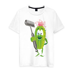 Мужская футболка хлопок с принтом Огурец , 100% хлопок | прямой крой, круглый вырез горловины, длина до линии бедер, слегка спущенное плечо. | Тематика изображения на принте: дача | дачник | овощи | огурец | огурчик | садовод