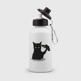 Бутылка спортивная с принтом Black Cat Shooter , металл | емкость — 500 мл, в комплекте две пластиковые крышки и карабин для крепления | Тематика изображения на принте: кот | кошка | кошка с пистолетом | кошки | пистолет | револьвер | черная кошка