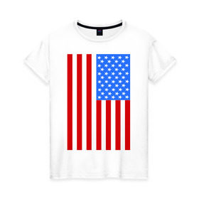 Женская футболка хлопок с принтом Американский флаг , 100% хлопок | прямой крой, круглый вырез горловины, длина до линии бедер, слегка спущенное плечо | america | usa | америка | соединенные штаты | сша | флаг | штаты