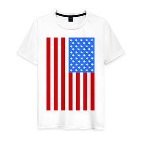 Мужская футболка хлопок с принтом Американский флаг , 100% хлопок | прямой крой, круглый вырез горловины, длина до линии бедер, слегка спущенное плечо. | america | usa | америка | соединенные штаты | сша | флаг | штаты