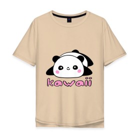 Мужская футболка хлопок Oversize с принтом Kawaii Panda (Кавай Панда) , 100% хлопок | свободный крой, круглый ворот, “спинка” длиннее передней части | панда
