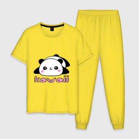 Мужская пижама хлопок с принтом Kawaii Panda (Кавай Панда) , 100% хлопок | брюки и футболка прямого кроя, без карманов, на брюках мягкая резинка на поясе и по низу штанин
 | панда