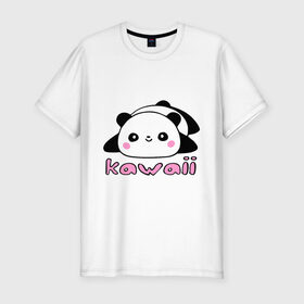 Мужская футболка премиум с принтом Kawaii Panda (Кавай Панда) , 92% хлопок, 8% лайкра | приталенный силуэт, круглый вырез ворота, длина до линии бедра, короткий рукав | панда