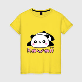 Женская футболка хлопок с принтом Kawaii Panda (Кавай Панда) , 100% хлопок | прямой крой, круглый вырез горловины, длина до линии бедер, слегка спущенное плечо | панда