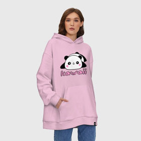 Худи SuperOversize хлопок с принтом Kawaii Panda (Кавай Панда) , 70% хлопок, 30% полиэстер, мягкий начес внутри | карман-кенгуру, эластичная резинка на манжетах и по нижней кромке, двухслойный капюшон
 | панда