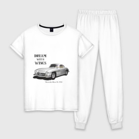 Женская пижама хлопок с принтом Mers SL 54 , 100% хлопок | брюки и футболка прямого кроя, без карманов, на брюках мягкая резинка на поясе и по низу штанин | mercedez | mers sl 54 | авто | автомобиль | машины | мерин | мерс | мерседес | тачки