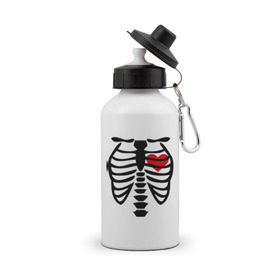Бутылка спортивная с принтом Skeleton heart , металл | емкость — 500 мл, в комплекте две пластиковые крышки и карабин для крепления | скелет
