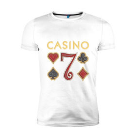 Мужская футболка премиум с принтом Casino , 92% хлопок, 8% лайкра | приталенный силуэт, круглый вырез ворота, длина до линии бедра, короткий рукав | 7 | casino | poker | азарт | игра | казино | карточная колода | карточные игры | карты | колода | масти | масть | покер | семь | ставки
