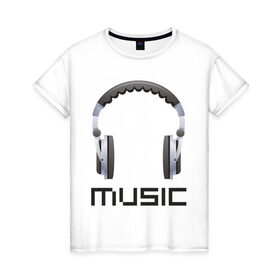 Женская футболка хлопок с принтом Music headphones , 100% хлопок | прямой крой, круглый вырез горловины, длина до линии бедер, слегка спущенное плечо | 