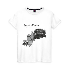 Женская футболка хлопок с принтом Volvo Penta motor boat , 100% хлопок | прямой крой, круглый вырез горловины, длина до линии бедер, слегка спущенное плечо | авто | автомобиль | машины | тачки