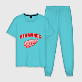 Мужская пижама хлопок с принтом Detroit Red Wings (2) , 100% хлопок | брюки и футболка прямого кроя, без карманов, на брюках мягкая резинка на поясе и по низу штанин
 | detroit red wings | nhl | лига | национальная хоккейная лига | нхл
